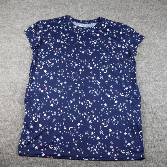Joyspun Sleep Shirt Womens L-XL Navy Blue Stars Moons Nightgown Pockets Lounge - Picture 1 of 11